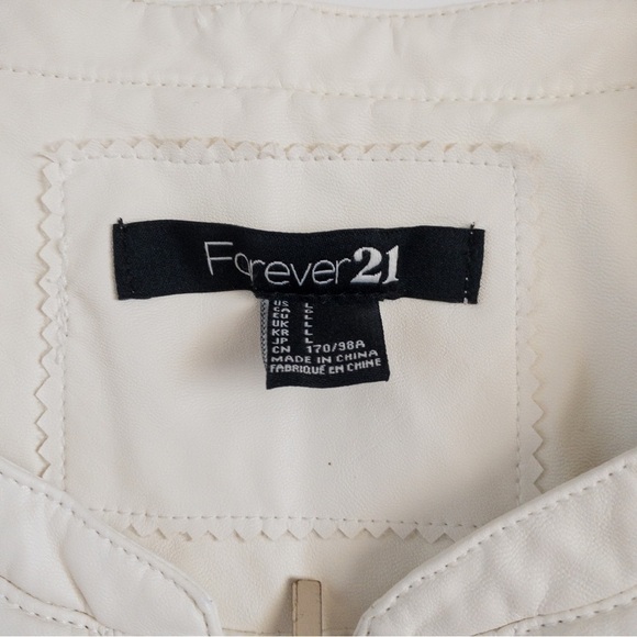 𝅺Forever 21 White Vegan Faux Leather Moto Jacket Coat Checker Print Size L NWOT - Picture 13 of 14